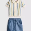 0–12 Monate | Set aus gestreiftem Strick-Polohemd und Shorts