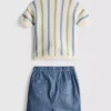 0–12 Monate | Set aus gestreiftem Strick-Polohemd und Shorts