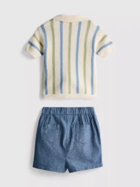 0–12 Monate | Set aus gestreiftem Strick-Polohemd und Shorts