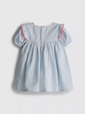 0–18 Monate | Gestreiftes Seersucker-Kleid für Neugeborene