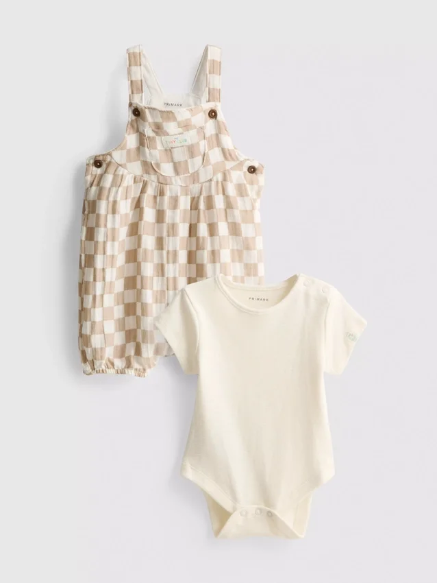 0–18 Monate | Set aus Body und kariertem Overall für Neugeborene