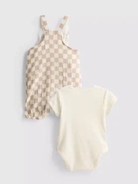 0–18 Monate | Set aus Body und kariertem Overall für Neugeborene