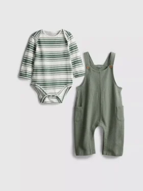0–18 Monate | Set aus Langarm-Body und Latzhose mit Waffelstruktur für Neugeborene
