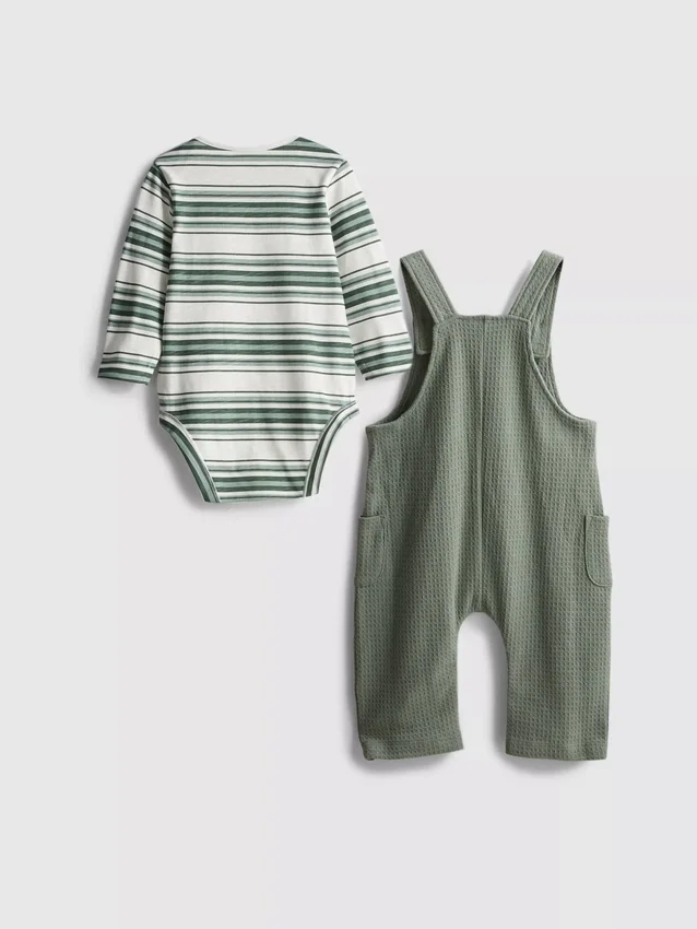 0–18 Monate | Set aus Langarm-Body und Latzhose mit Waffelstruktur für Neugeborene