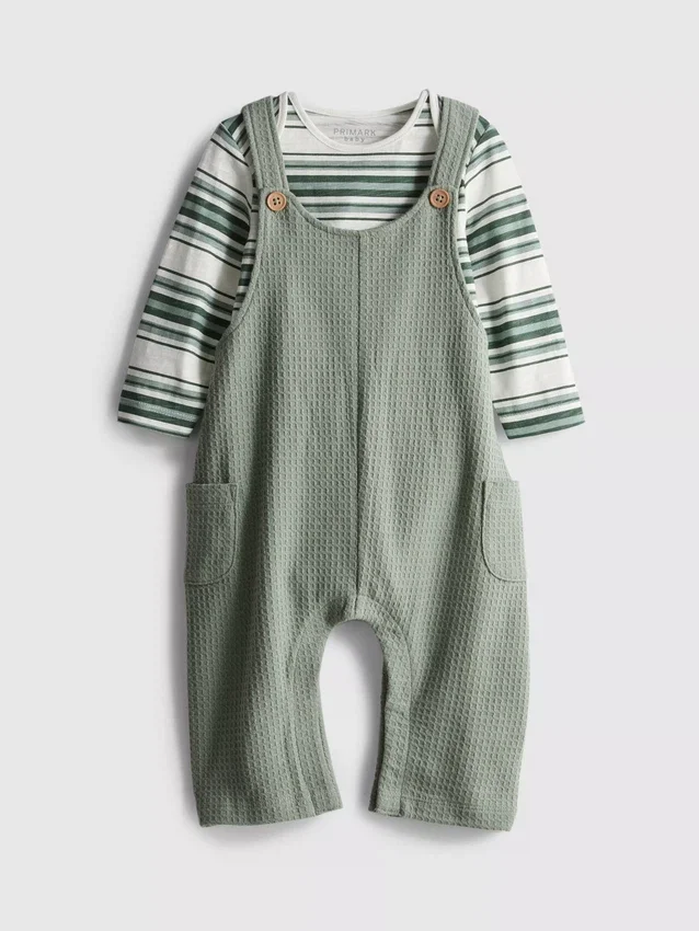 0–18 Monate | Set aus Langarm-Body und Latzhose mit Waffelstruktur für Neugeborene