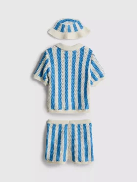 0–18 Monate | Set für Neugeborene mit gestreiftem Polohemd, Shorts und Mütze