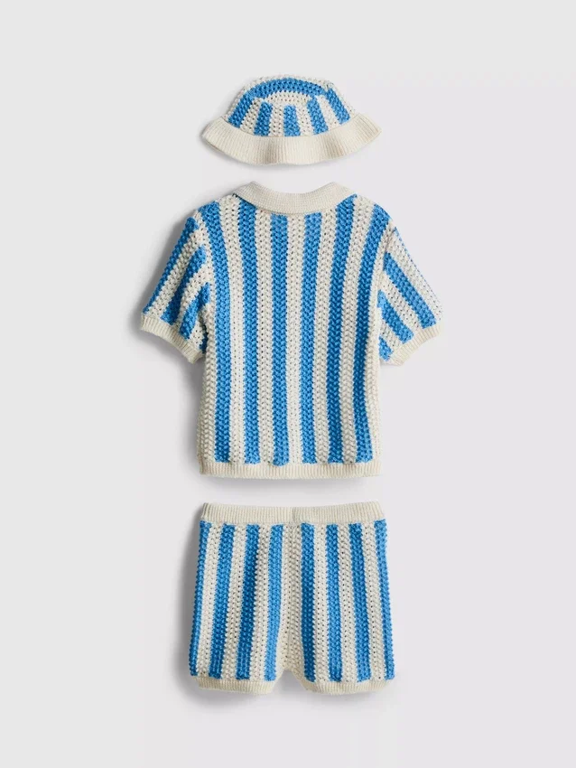 0–18 Monate | Set für Neugeborene mit gestreiftem Polohemd, Shorts und Mütze