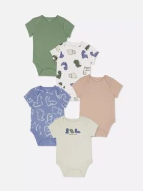 0–36 Monate | 5er-Pack Kurzarm-Bodys mit Dinosaurier-Motiv