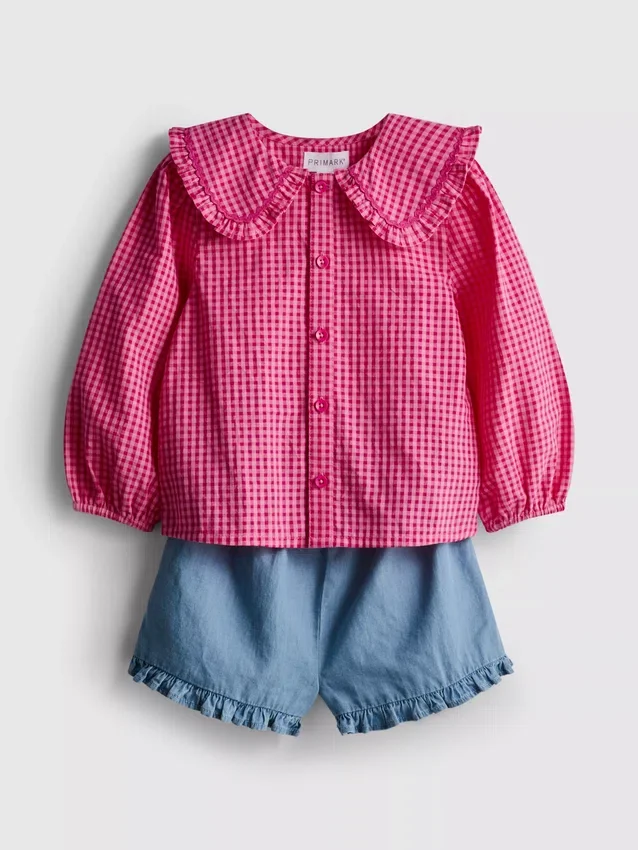0–36 Monate | Set aus Bluse mit Kragen und Rüschen-Shorts