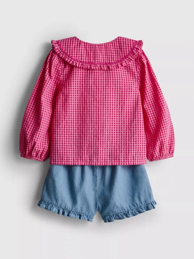 0–36 Monate | Set aus Bluse mit Kragen und Rüschen-Shorts
