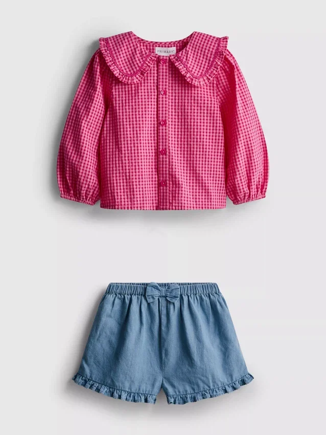0–36 Monate | Set aus Bluse mit Kragen und Rüschen-Shorts