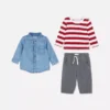 0–36 Monate | Set aus Langarm-T-Shirt, Hose und Jeanshemd
