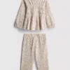0–36 Monate | Set aus langärmeligem Oberteil und Hose mit Blumenmuster und Crinkle-Effekt