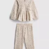 0–36 Monate | Set aus langärmeligem Oberteil und Hose mit Blumenmuster und Crinkle-Effekt