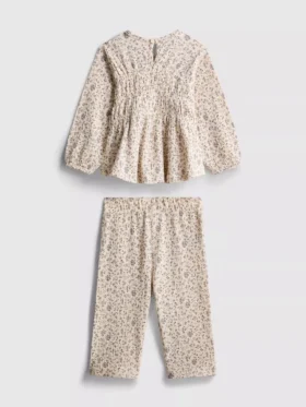 0–36 Monate | Set aus langärmeligem Oberteil und Hose mit Blumenmuster und Crinkle-Effekt