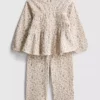 0–36 Monate | Set aus langärmeligem Oberteil und Hose mit Blumenmuster und Crinkle-Effekt