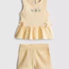 0–36 Monate | Set aus Oberteil mit gesticktem Blumenmuster und Peplum-Saum sowie Shorts