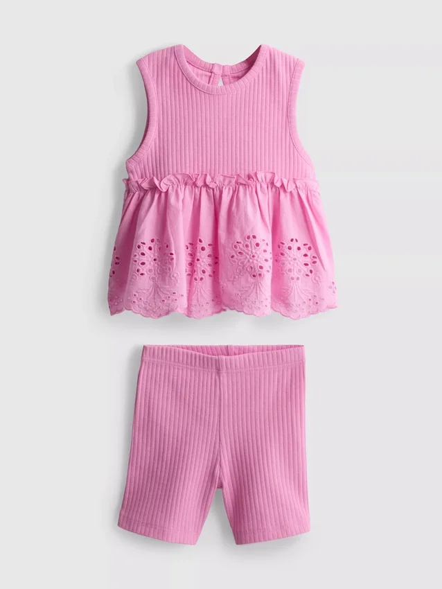 0–36 Monate | Set aus ärmellosem Oberteil mit Ösen und Shorts