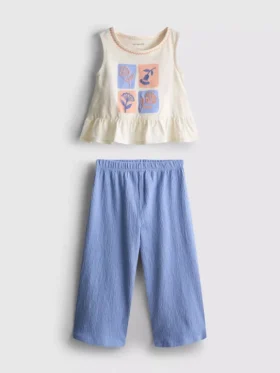 1,5–8 Jahre | Besticktes Set aus Oberteil mit Schößchen und Hose