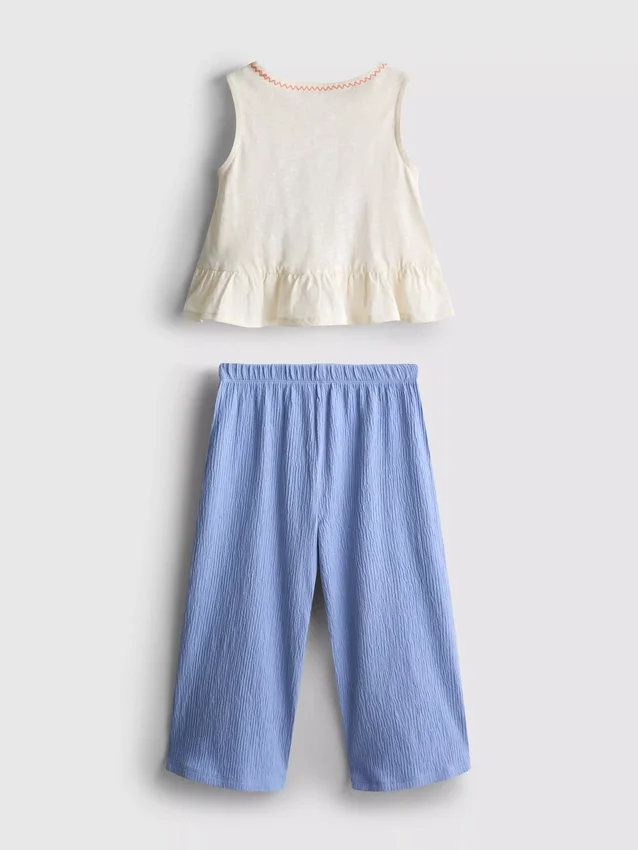 1,5–8 Jahre | Besticktes Set aus Oberteil mit Schößchen und Hose