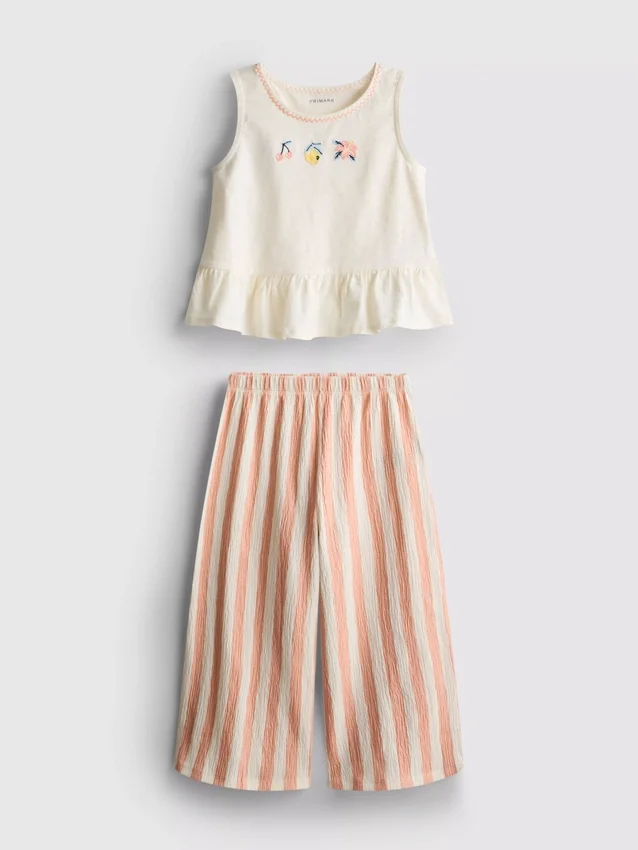 1,5–8 Jahre | Besticktes Set aus Oberteil mit Schößchen und Hose