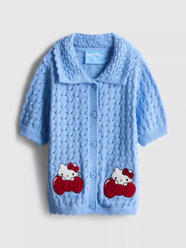 1,5–8 Jahre | Hello Kitty-Strickjacke mit Kragen und kurzen Shorts