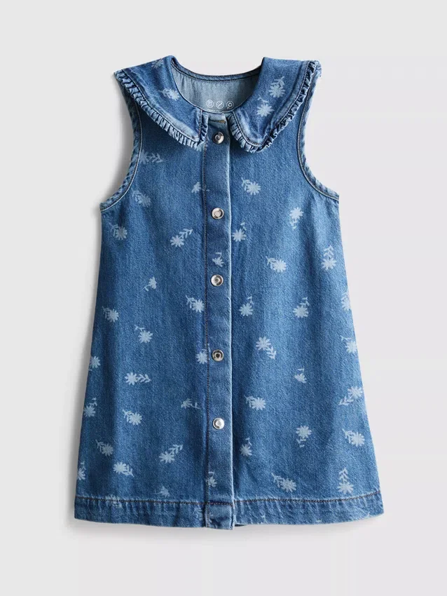 1,5–8 Jahre | Ärmelloses Denim-Kleid mit Kragen und Blumenmuster