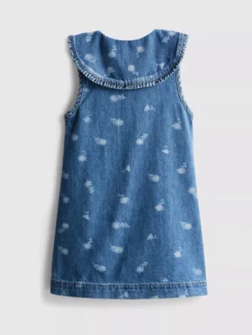 1,5–8 Jahre | Ärmelloses Denim-Kleid mit Kragen und Blumenmuster