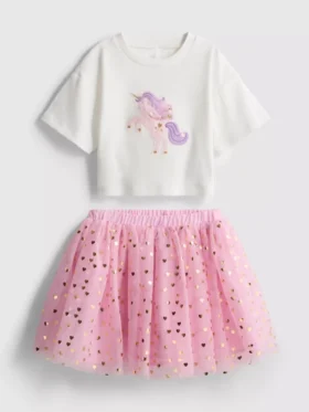 1,5–8 Jahre | Set aus Hemd mit Einhorn-Motiv und Tutu-Rock