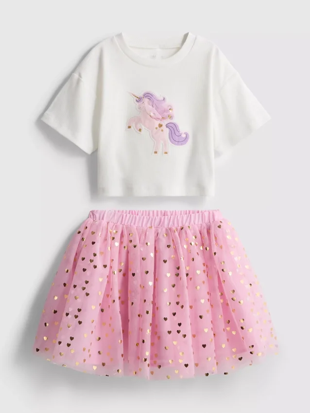 1,5–8 Jahre | Set aus Hemd mit Einhorn-Motiv und Tutu-Rock