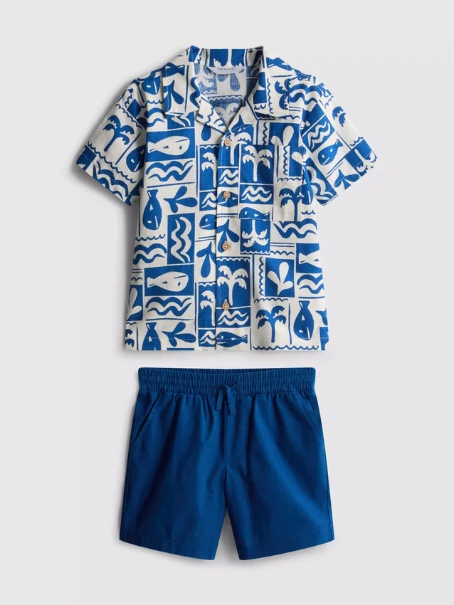 1,5–8 Jahre | Set aus Slub-Baumwoll-Hemd und Shorts