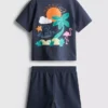 1,5–9 Jahre | Set aus T-Shirt und Shorts mit tropischem Grafik-Flockdruck
