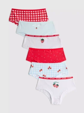 2–15 Jahre | 6er-Pack Hipster-Unterhosen mit Erdbeer-Motiv