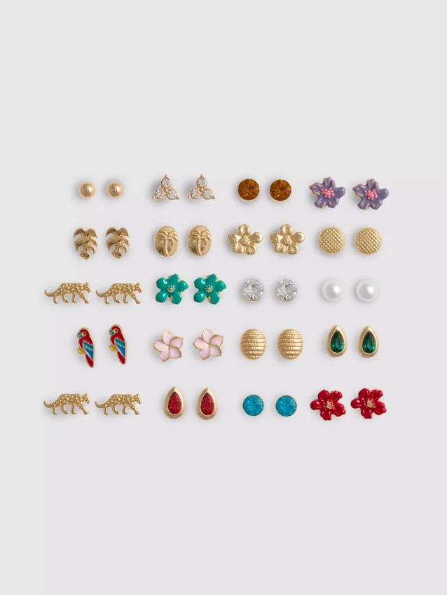 20er-Pack Ohrstecker mit tropischen Motiven