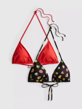 2er-Pack bedrucktes Dreieck-Bikini-Oberteil