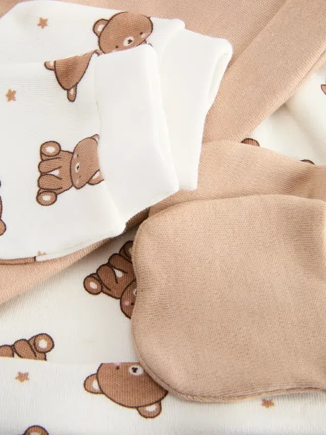 2er-Pack Teddybär-Mütze und -Fäustlinge für Neugeborene als Set