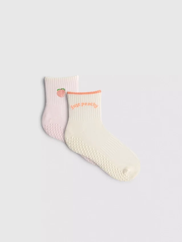 2er-Pack Yoga-Socken aus baumwollreicher Quarter-Crew-Socken in Pfirsich
