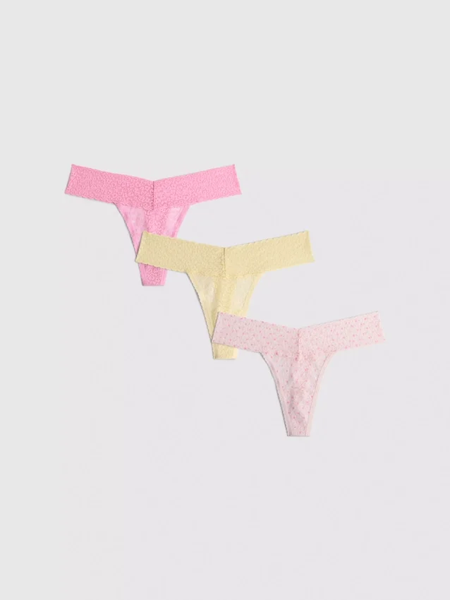 3er-Pack Bandeau-Strings aus Spitze