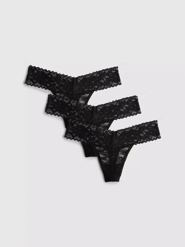 3er-Pack Bandeau-Strings aus Spitze