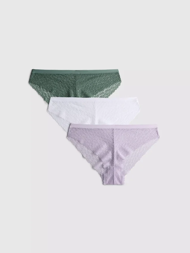 3er-Pack brasilianische Slips mit durchgehender Spitze