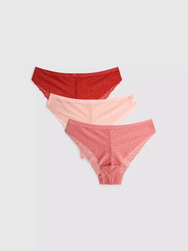 3er-Pack brasilianische Slips mit durchgehender Spitze