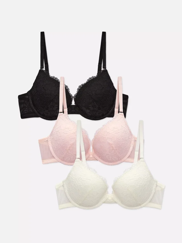 3er-Pack gepolsterte Push-up-Plunge-BHs aus Spitze