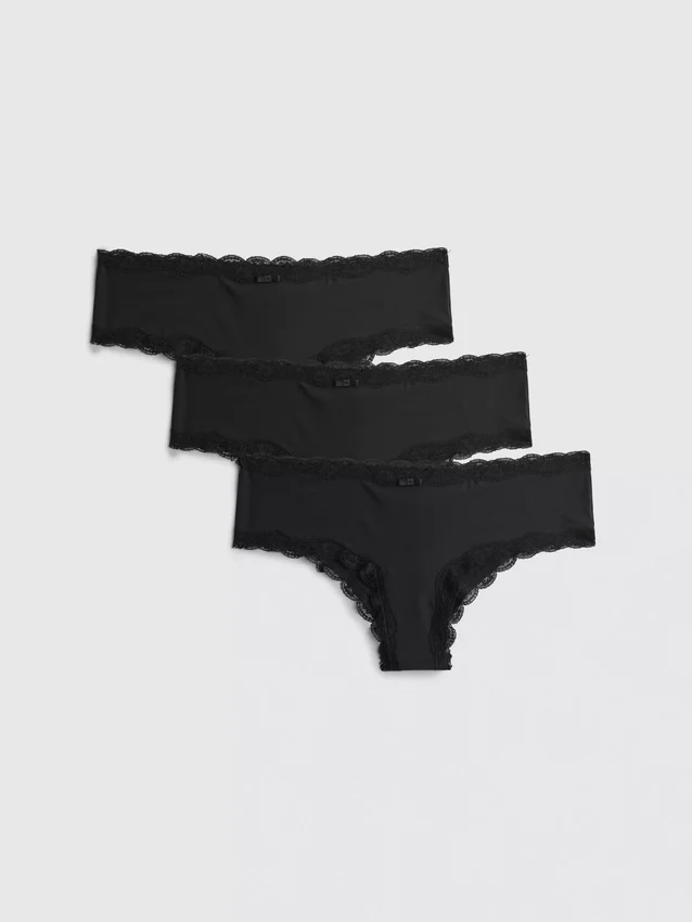 3er-Pack Hipster-Slips mit Spitzenbesatz