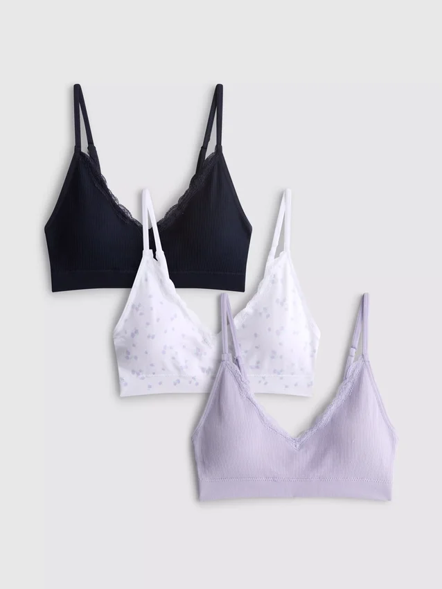 3er-Pack nahtlose Bralettes mit Spitzenbesatz