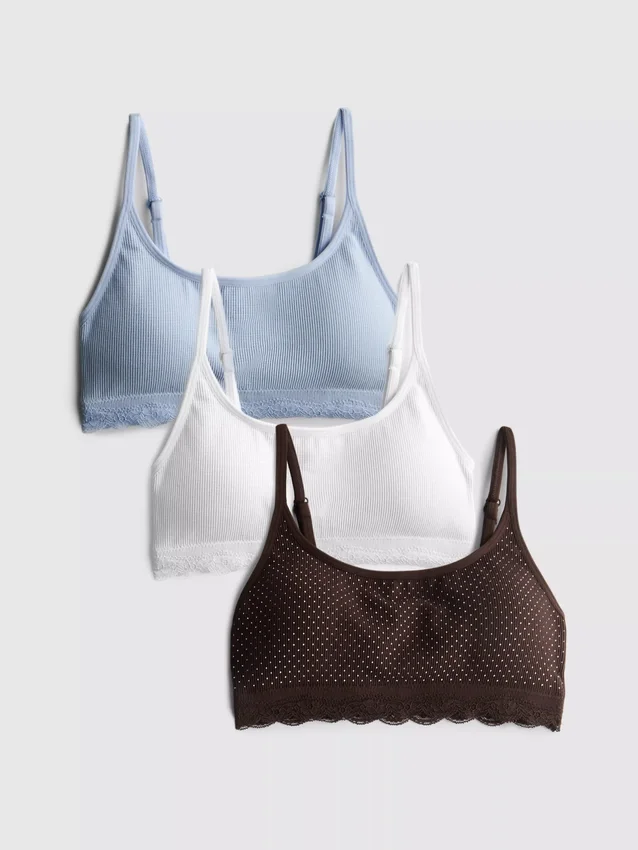 3er-Pack nahtlose Bralettes mit Spitzenbesatz