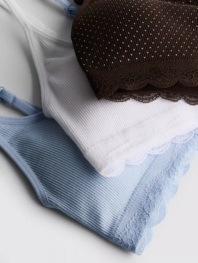 3er-Pack nahtlose Bralettes mit Spitzenbesatz