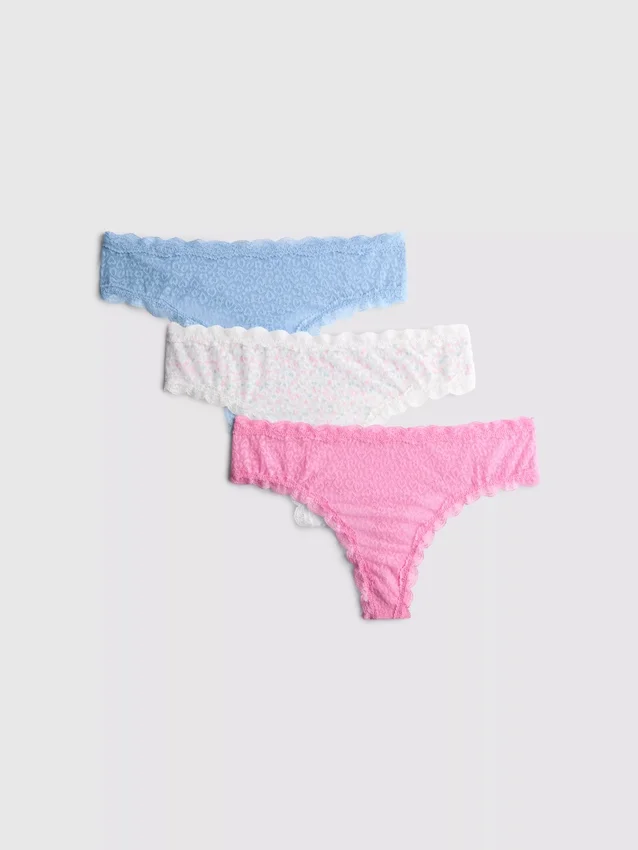 3er-Pack Tanga aus durchgehender Spitze