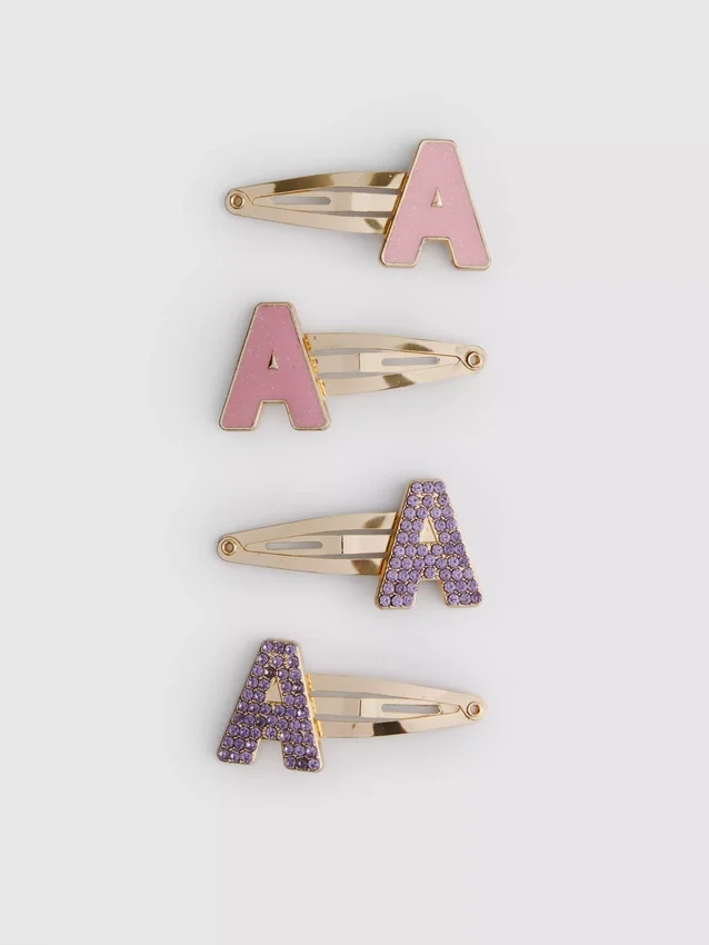 4er-Pack Haarspangen mit Initialen und Druckknopf