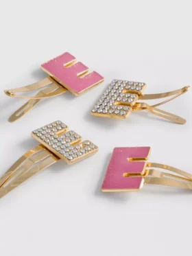 4er-Pack Haarspangen mit Initialen und Druckknopf