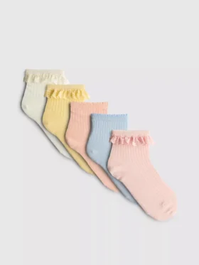 5er-Pack gerippte Viertel-Socken mit Rüschen